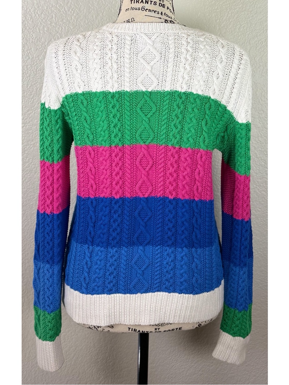 Polo Ralph Lauren Y2K Multicolor Striped Cable-Knit Pullover Sweater Small - Picture 6 of 14